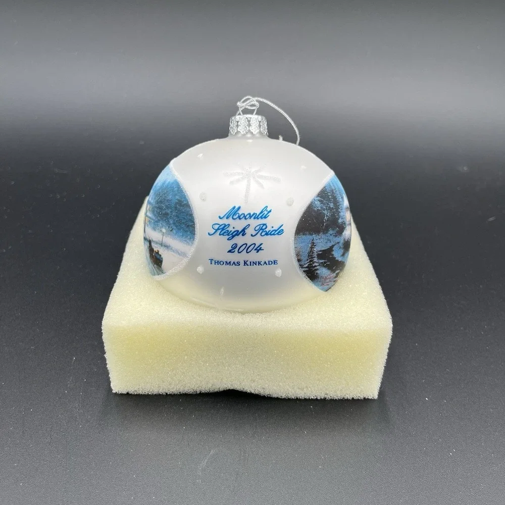 Thomas Kinkade Moonlit Sleigh Ride Christmas Ball Ornament Painter of Light NIB